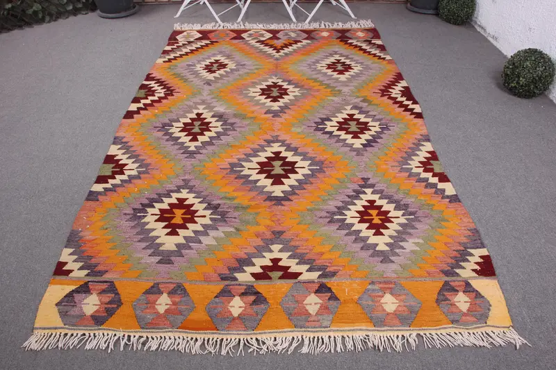 Handmade Orange Patchwork Rug, 4.9x8.1 ft Vibrant Decor