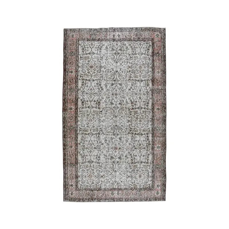 5.4x9.2 ft Oushak Turkish Rug, Gray Plants & trees Vintage Rug Wool - 1