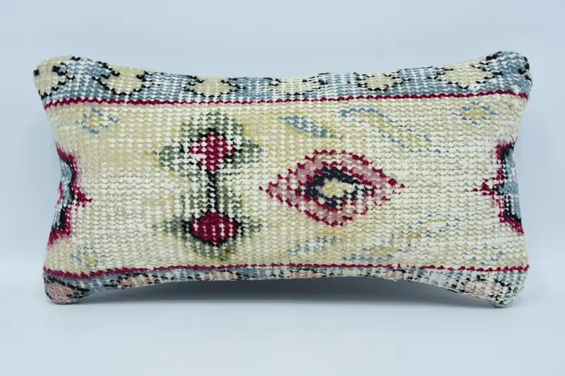 Traditional Cushion Case, Pillow for Sofa, Handmade Kilim Cushion, 8x16 Beige Cushion, Cushion, Turkish Kilim Pillow, Anatolian Pillow Sham - 1
