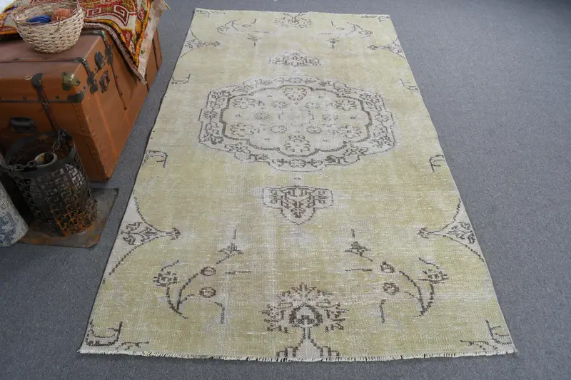 Green & Brown Polka Dot Rug, 4.3x7.7 ft Chic Decor