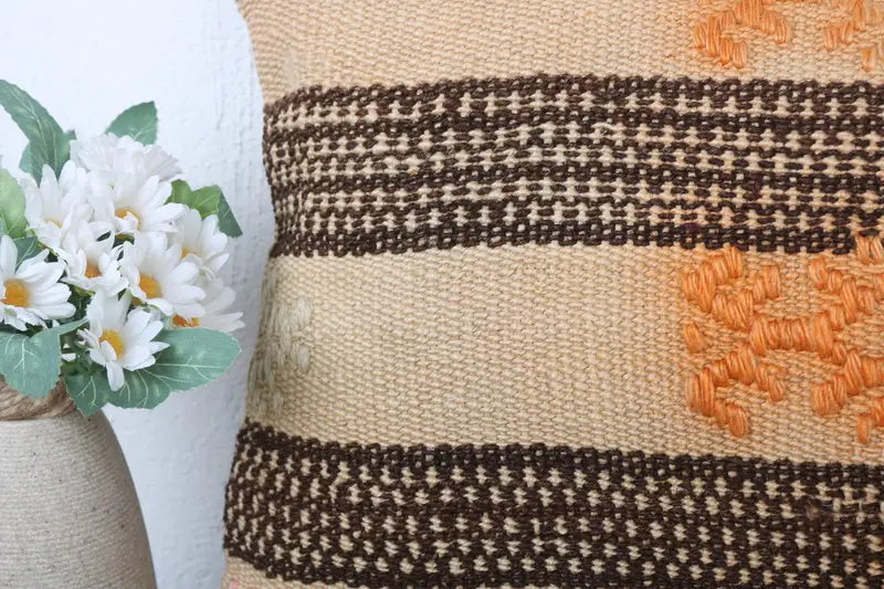 Pillow for Sofa, Morroccon Kilim Cushion Pillow Sham, Hippie Throw Pillow Case, Throw Kilim Pillow, Cushion, Gift Pillow, 12x24 Beige Cushion Case - 3