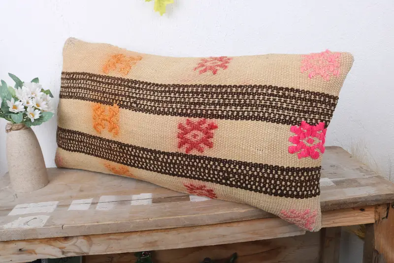 Pillow for Sofa, Morroccon Kilim Cushion Pillow Sham, Hippie Throw Pillow Case, Throw Kilim Pillow, Cushion, Gift Pillow, 12x24 Beige Cushion Case - 4