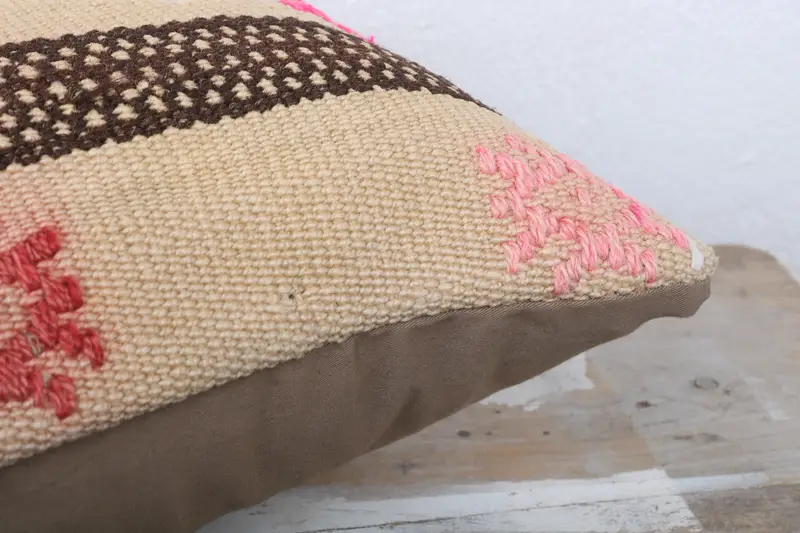 Pillow for Sofa, Morroccon Kilim Cushion Pillow Sham, Hippie Throw Pillow Case, Throw Kilim Pillow, Cushion, Gift Pillow, 12x24 Beige Cushion Case - 6