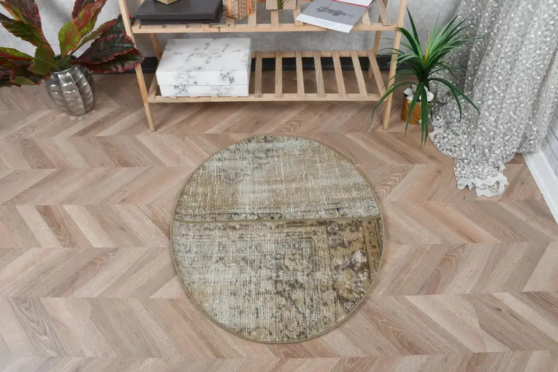 Alfombra Marrón Ombré, 2.5x2.9 ft Detalles Azules