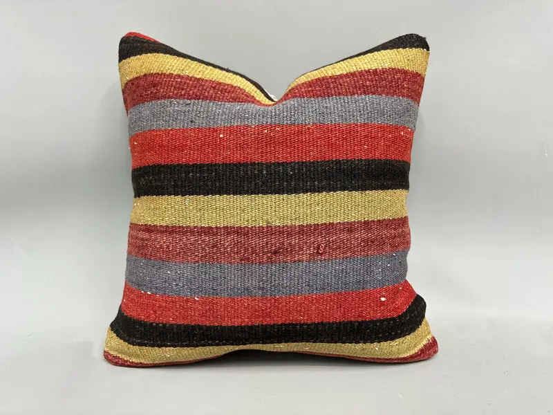 Handmade Kilim Cushion, 18x18 Red Pillow Cover, Turkish Bench Cushion Case, Boho Pillow Sham Cover, Pillow, Vintage Kilim Pillow - 1