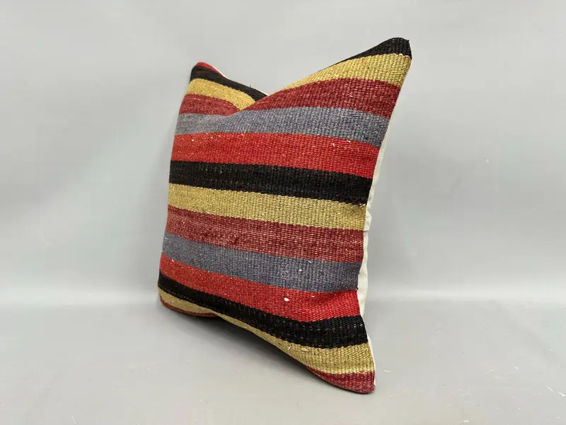 Handmade Kilim Cushion, 18x18 Red Pillow Cover, Turkish Bench Cushion Case, Boho Pillow Sham Cover, Pillow, Vintage Kilim Pillow - 3