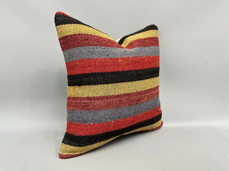 Handmade Kilim Cushion, 18x18 Red Pillow Cover, Turkish Bench Cushion Case, Boho Pillow Sham Cover, Pillow, Vintage Kilim Pillow - 2
