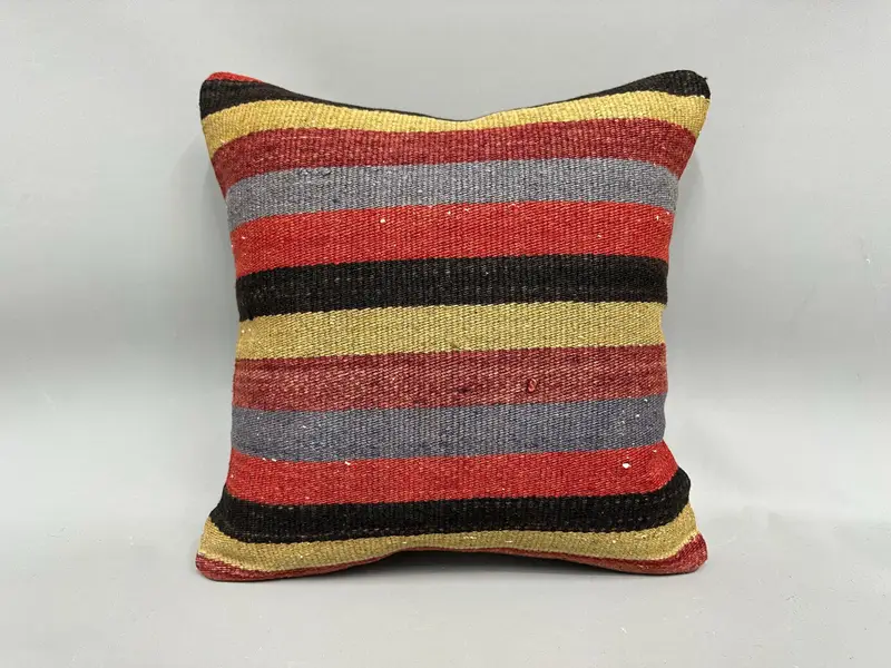 Handmade Kilim Cushion, 18x18 Red Pillow Cover, Turkish Bench Cushion Case, Boho Pillow Sham Cover, Pillow, Vintage Kilim Pillow - 4