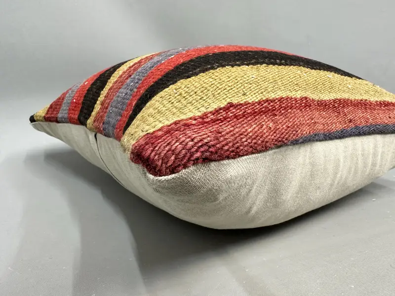 Handmade Kilim Cushion, 18x18 Red Pillow Cover, Turkish Bench Cushion Case, Boho Pillow Sham Cover, Pillow, Vintage Kilim Pillow - 6