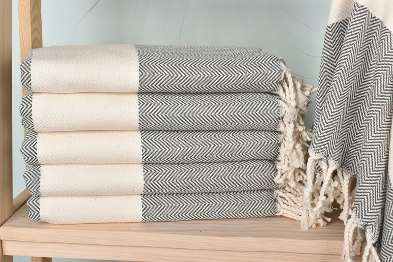 Rustic Wedding Gift, Turkish Beach Towel, Khaki Green, Chevron, 40x71 Inches