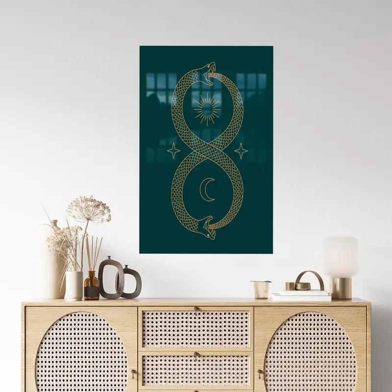 Zarif Sonsuzluk Yin Yang Yılan İkiz Alev Baskılı Cam