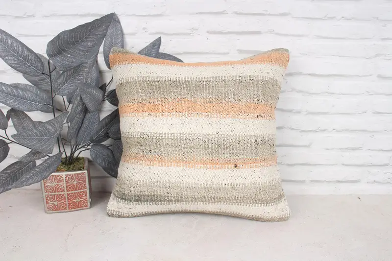 Kilim Cushion Sham, Bright Pillow, Pillow, Aesthetic Pillow, Antique Pillows, 18x18 White Pillow, Boho Pillow, Meditation Pillow, Toss Pillow Cover - 1