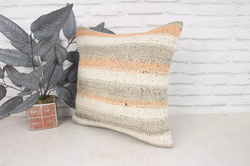 Kilim Cushion Sham, Bright Pillow, Pillow, Aesthetic Pillow, Antique Pillows, 18x18 White Pillow, Boho Pillow, Meditation Pillow, Toss Pillow Cover - 4