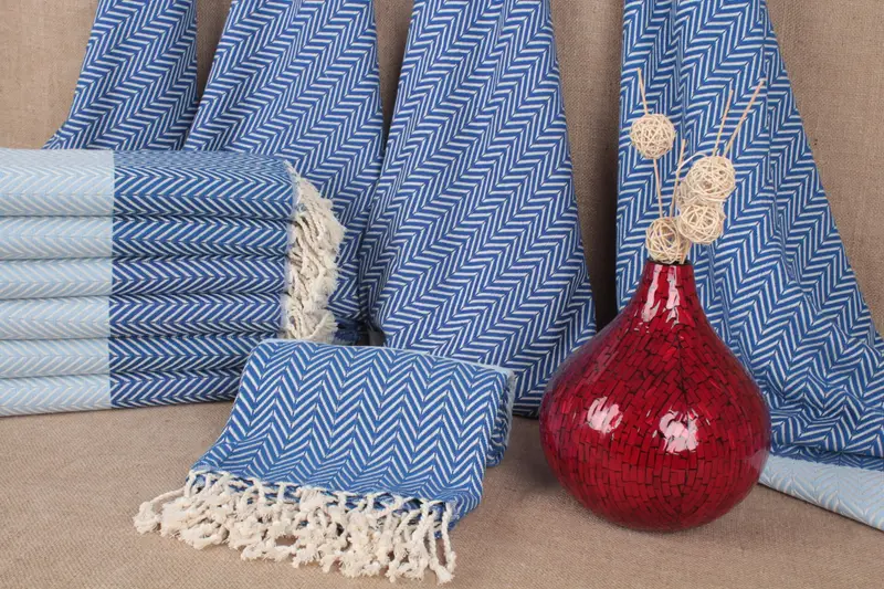 オーガニックコットンタオル シェブロンパターン ベージュ、40x71インチ