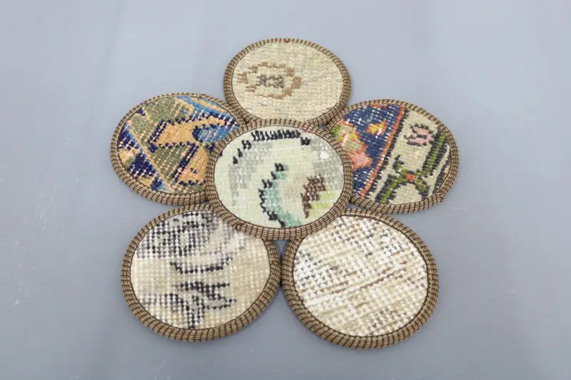 Beige and Bronze Kilim Coaster, Durable and Elegant Coaster