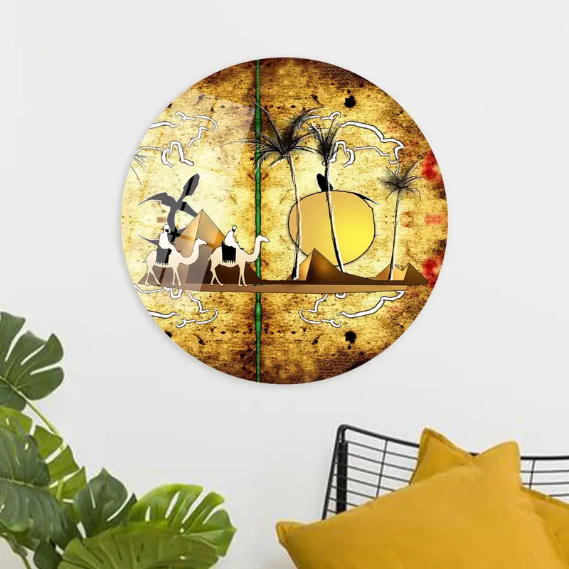 Elegant Desert Canvas: Abstract Sun & Camel Landscape Print