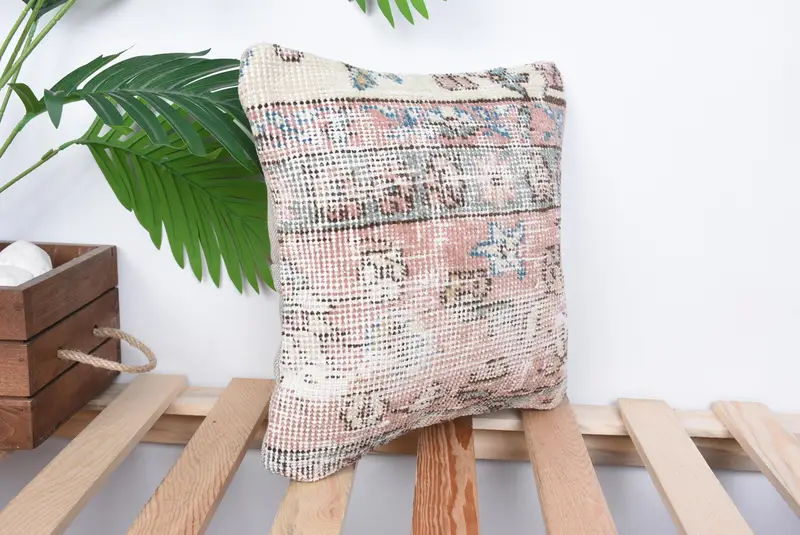 Outdoor Patio Pillow Sham, Kilim Pillow, Boho Pillow, Cushion Case, Handmade Kilim Cushion, Accent Cushion Case, 12x12 Pink Cushion Case - 4