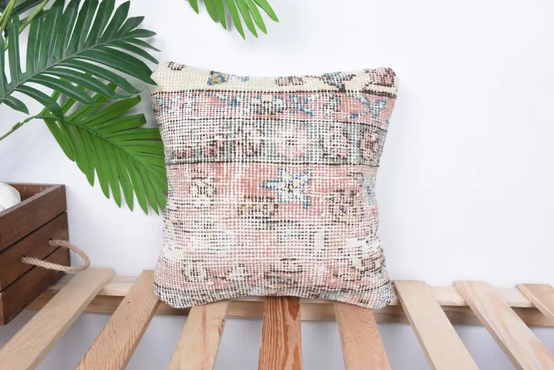 Outdoor Patio Pillow Sham, Kilim Pillow, Boho Pillow, Cushion Case, Handmade Kilim Cushion, Accent Cushion Case, 12x12 Pink Cushion Case - 1