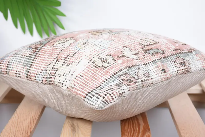 Outdoor Patio Pillow Sham, Kilim Pillow, Boho Pillow, Cushion Case, Handmade Kilim Cushion, Accent Cushion Case, 12x12 Pink Cushion Case - 6