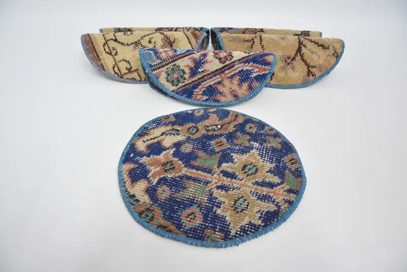 Elegante mantel individual azul y rojo, tapete de mesa Kilim único