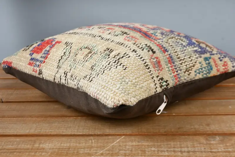 Antique Pillows, Ethnical Kilim Rug Pillow, Pillow Case, Kilim Pillow, Turkish Bench Cushion, 12x12 Blue Pillow Sham, Decorative Pillow Case - 3