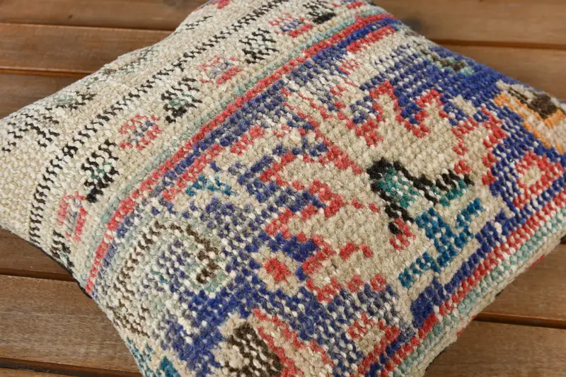Antique Pillows, Ethnical Kilim Rug Pillow, Pillow Case, Kilim Pillow, Turkish Bench Cushion, 12x12 Blue Pillow Sham, Decorative Pillow Case - 4