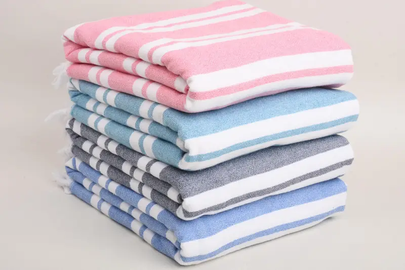 Gestreiftes Frottee-Strandtuch aus Bio-Baumwolle, sandfrei, 36 x 67 Zoll