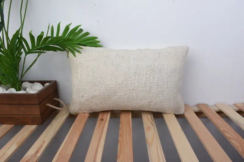 Couch Pillow Sham, Decorative Throw Pillow Case, Vintage Kilim Pillow, 12x20 Beige Cushion Case, Turkish Kilim Pillow, Pillow for Sofa, Pillow Cover - 1