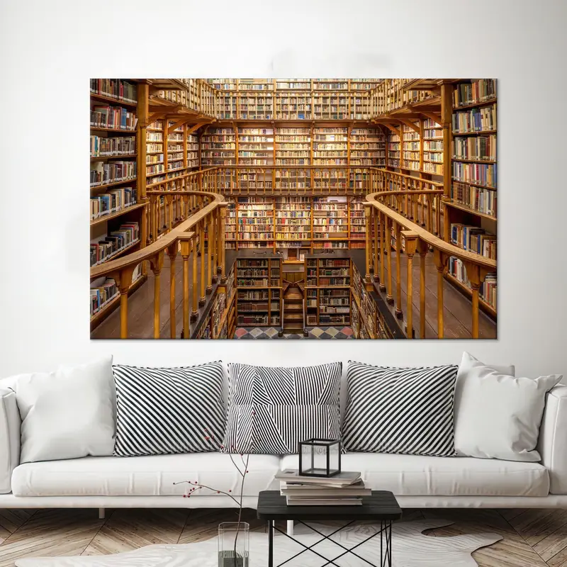 トレンディなプリントキャンバス: 本愛好家のための芸術的なオフィス装飾