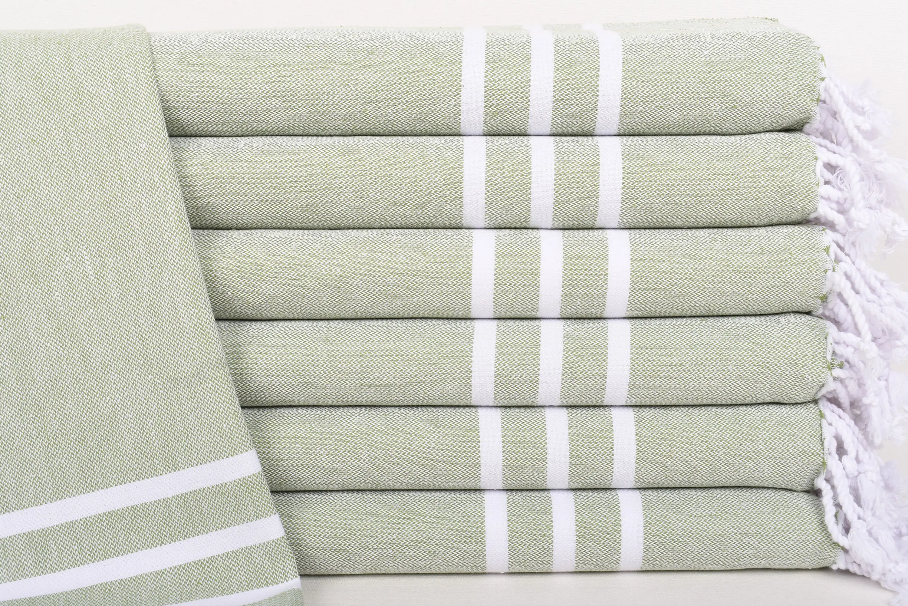 Personalized Green Striped Dish Towel, 40x20 Inches, Organic Cotton - 1