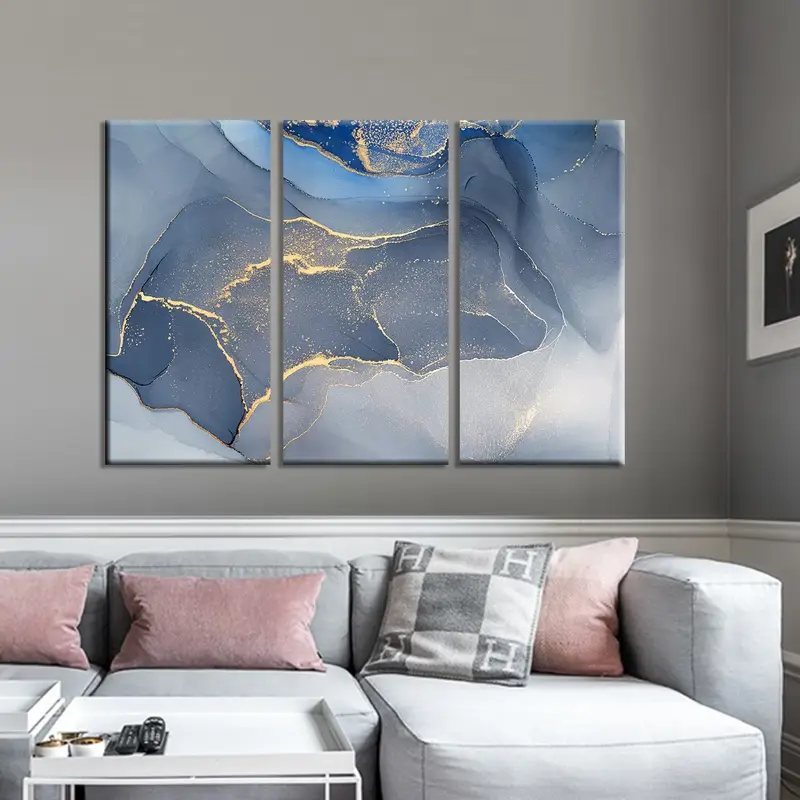 Marble Wall Art, Marble Abstract, Large Canvas Art, Blue Marble Glitter, Canvas Prints, Blue Marble Wall Décor, Blue and Gold Marble Decor - 2