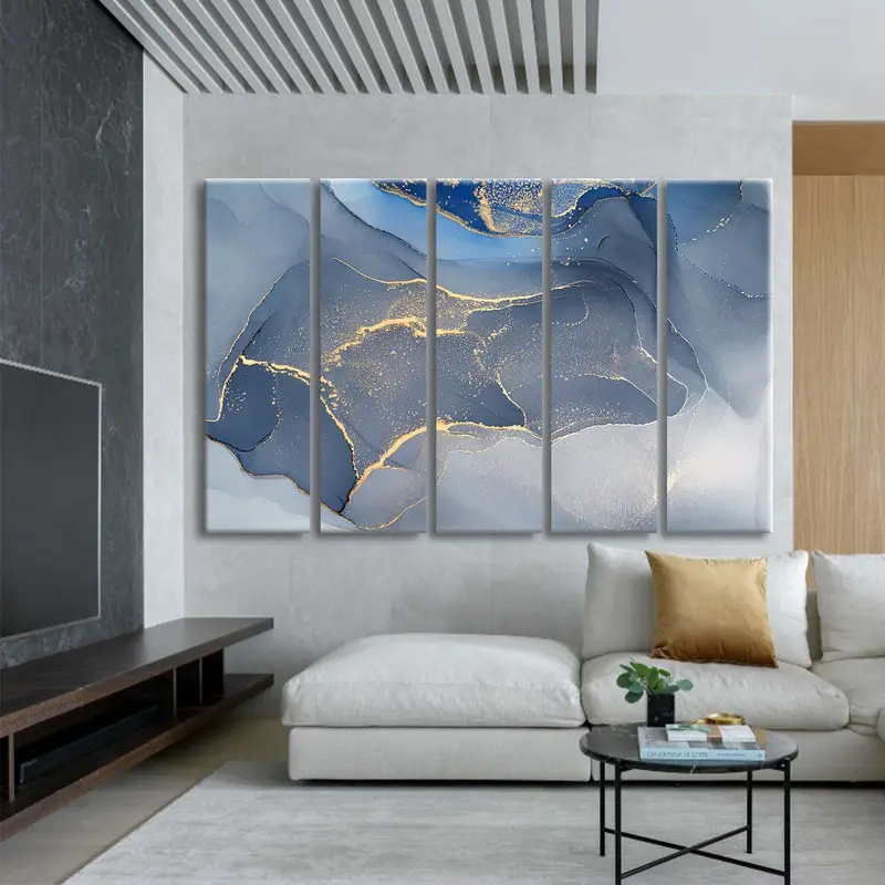 Marble Wall Art, Marble Abstract, Large Canvas Art, Blue Marble Glitter, Canvas Prints, Blue Marble Wall Décor, Blue and Gold Marble Decor - 1