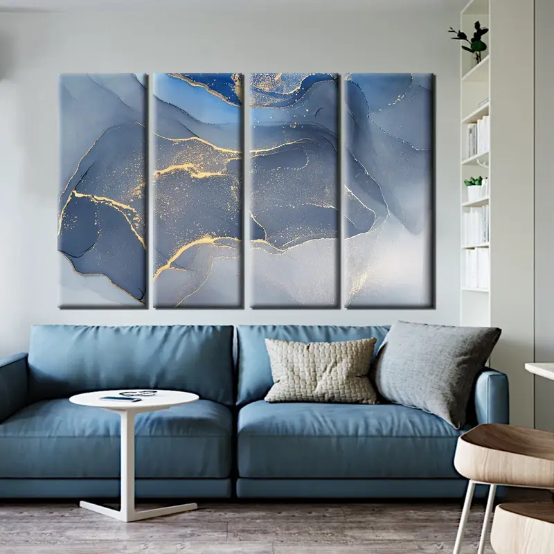 Marble Wall Art, Marble Abstract, Large Canvas Art, Blue Marble Glitter, Canvas Prints, Blue Marble Wall Décor, Blue and Gold Marble Decor - 4
