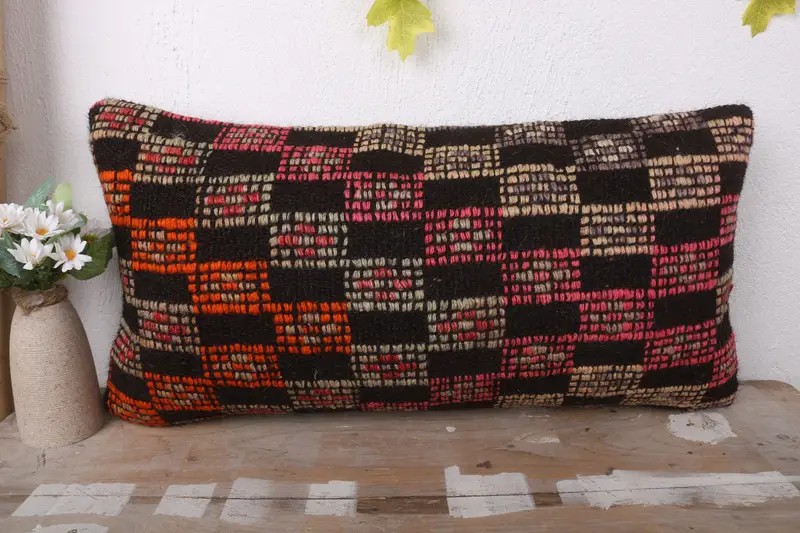 Pattern Throw Pillow, 12x24 Brown Pillow, Kilim Cushion Sham, Vintage Kilim Throw Pillow, Cushion Case, Armchair Cushion Case, Turkish Kilim Pillow - 2