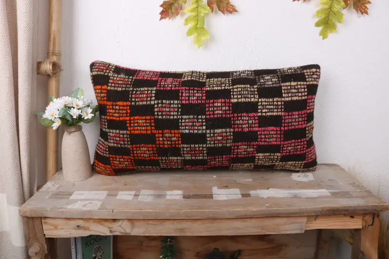 Pattern Throw Pillow, 12x24 Brown Pillow, Kilim Cushion Sham, Vintage Kilim Throw Pillow, Cushion Case, Armchair Cushion Case, Turkish Kilim Pillow - 1