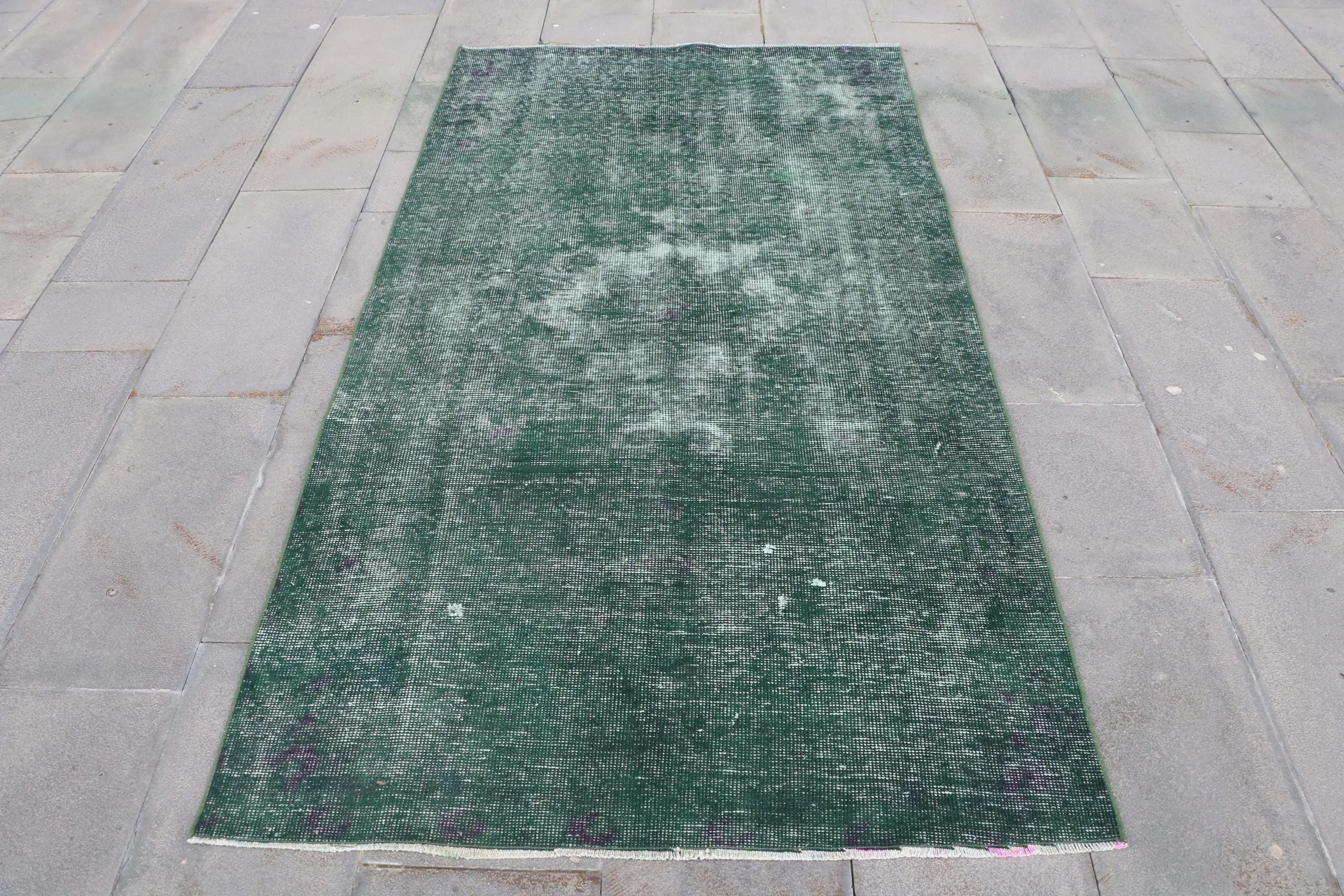 3.8x7.2 ft Vintage Rug, Rug, Green Abstract Rug Wool - 1