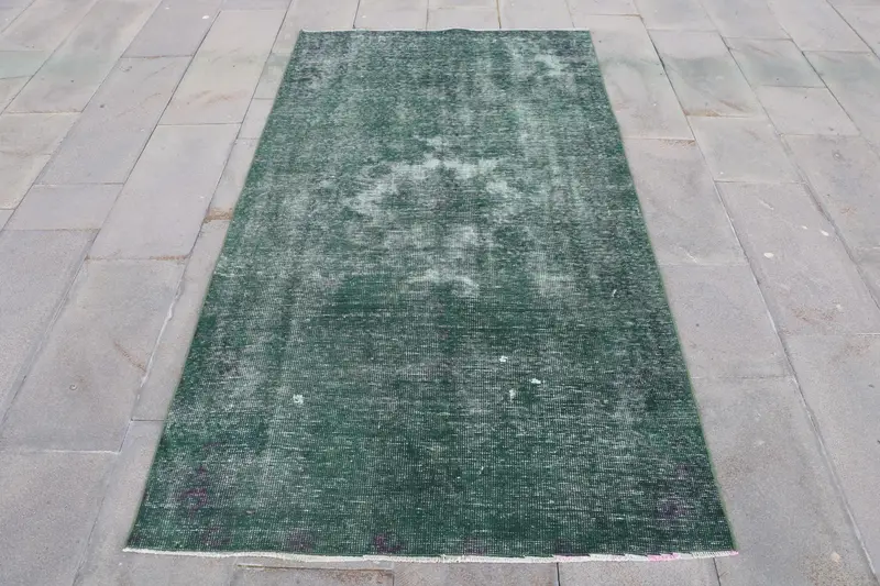 グリーン & パープル ラグ、3.8x7.2 フィート抽象デザイン