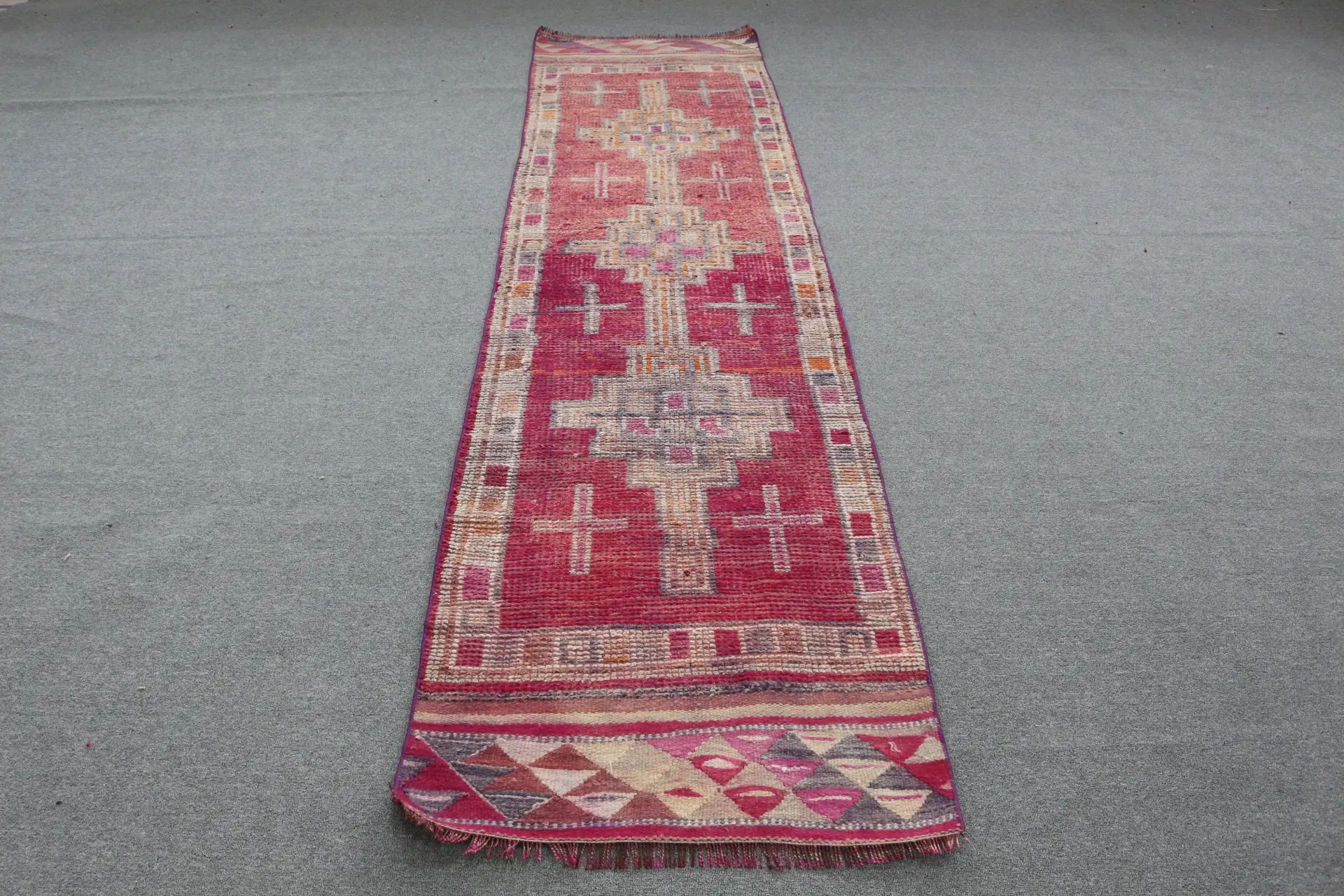 2.6x10 ft Rug, Vintage Herki Rug, Turkish Red Wool Oriental Rug - 1