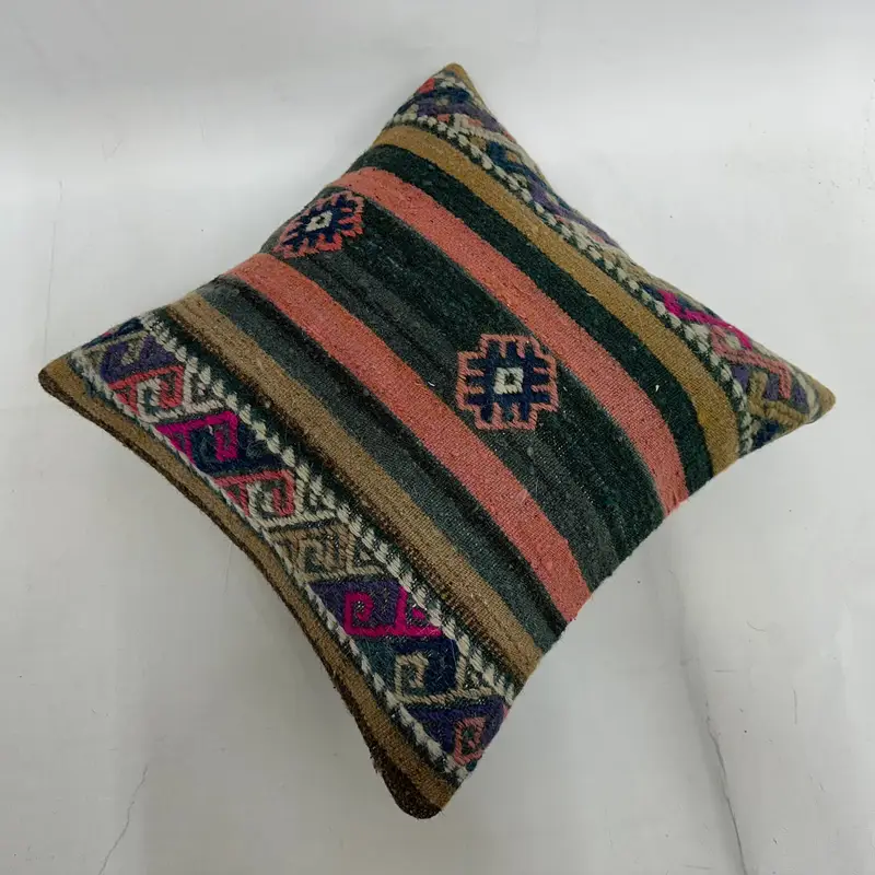 Retro Throw Pillow Cover, Pillow Case, Turkish Pillow, 16x16 Green Cushion, Antique Pillows, Vintage Kilim Throw Pillow - 6