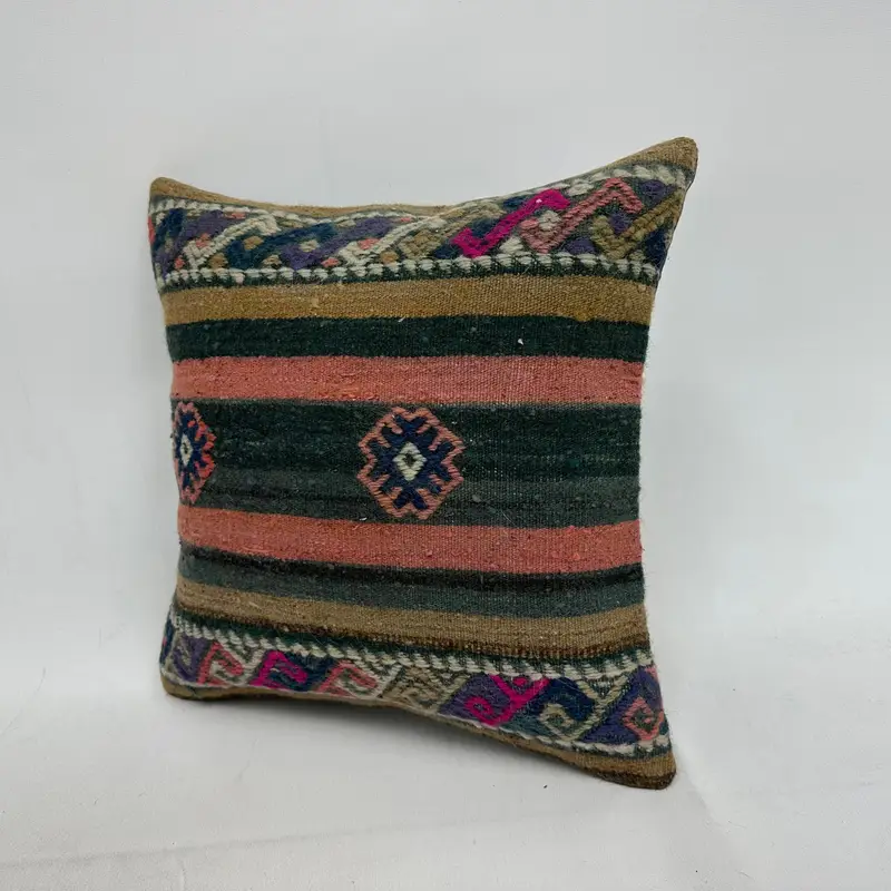 Retro Throw Pillow Cover, Pillow Case, Turkish Pillow, 16x16 Green Cushion, Antique Pillows, Vintage Kilim Throw Pillow - 3