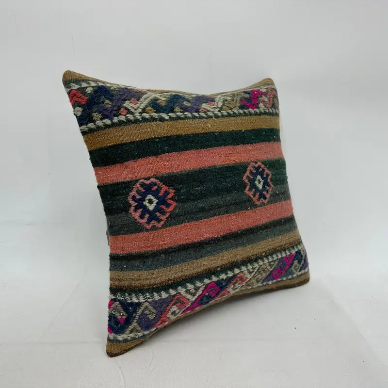 Retro Throw Pillow Cover, Pillow Case, Turkish Pillow, 16x16 Green Cushion, Antique Pillows, Vintage Kilim Throw Pillow - 2