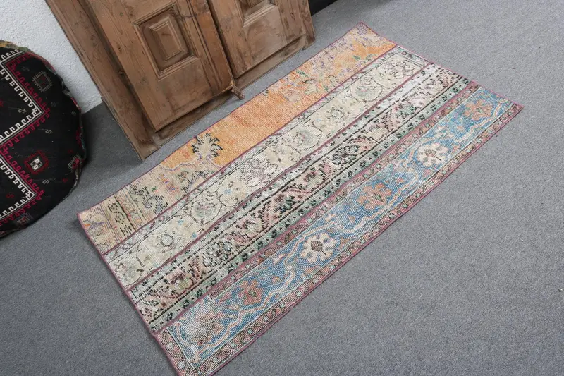 Oushak Vintage Rug, 2.6x4.4 ft Turkish Rug, Blue Polka dot Wool Rug - 1