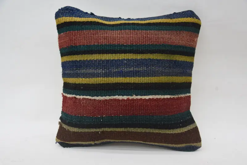 12x12 Blue Pillow Sham, One Of A Kind Pillow Cover, Turkish Corner Pillow Cover, Cushion, Kilim Pillow Cover, Kilim Cushion Sham, Pillow for Couch - 4