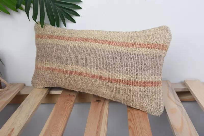Pillow for Couch, Pillow Cover, Wool Kilim Pillow Cushion, Throw Kilim Pillow, Outdoor Patio Cushion Cover, Pillow for Sofa, 8x16 Beige Pillow Cover - 5