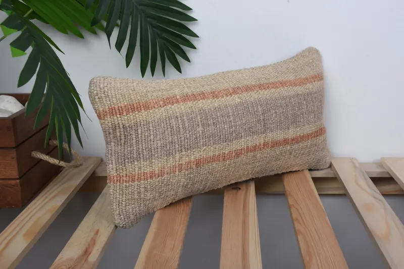 Pillow for Couch, Pillow Cover, Wool Kilim Pillow Cushion, Throw Kilim Pillow, Outdoor Patio Cushion Cover, Pillow for Sofa, 8x16 Beige Pillow Cover - 3