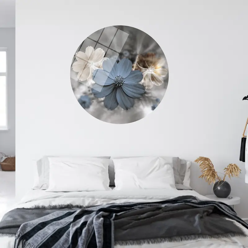 Elegant Blue Luxury Flower Printed Canvas - Modern Art