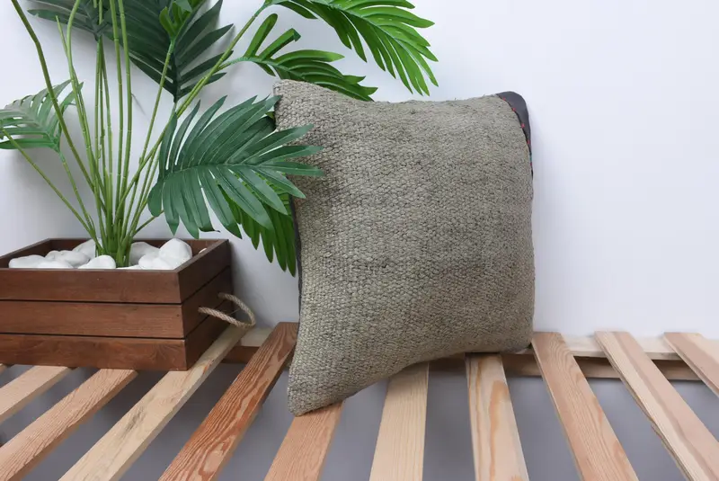 Pillow for Couch, Square Throw Pillow Cover, Vintage Kilim Throw Pillow, Cushion Case, 14x14 Green Cushion Cover, Pillow for Sofa - 4