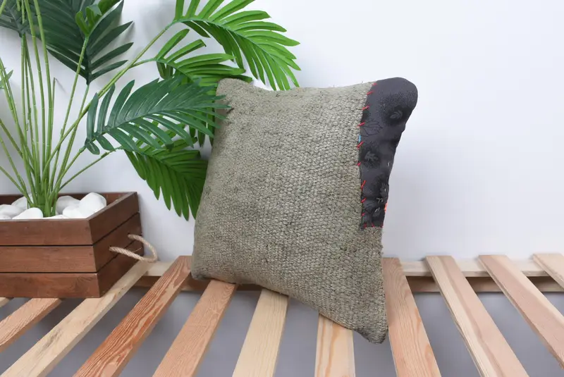 Pillow for Couch, Square Throw Pillow Cover, Vintage Kilim Throw Pillow, Cushion Case, 14x14 Green Cushion Cover, Pillow for Sofa - 5
