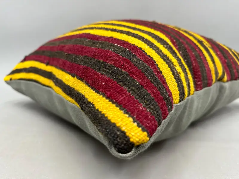Pillow Cover, 20x20 Yellow Pillow Cover, Throw Kilim Pillow, Vintage Pillow, Kilim Cushion Sham, Handmade Rug Seat Pillow Cover - 6