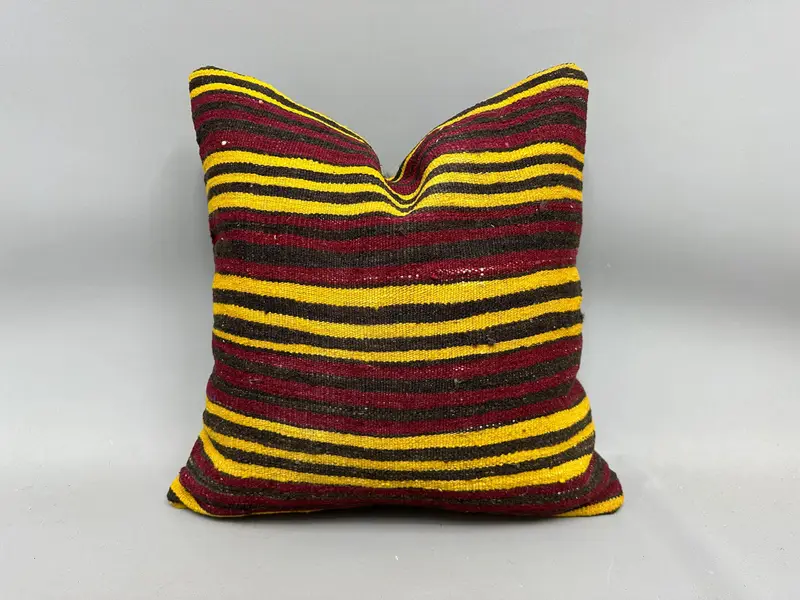 Pillow Cover, 20x20 Yellow Pillow Cover, Throw Kilim Pillow, Vintage Pillow, Kilim Cushion Sham, Handmade Rug Seat Pillow Cover - 1